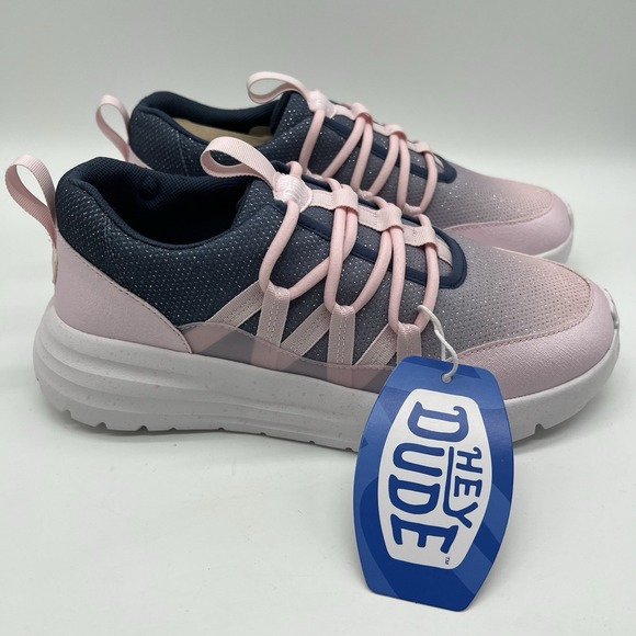 Hey Dude Other - Hey Dude Shoes Sirocco Trek Y Shimmer Girls Sz‎ J7 Petal Pink/Navy New